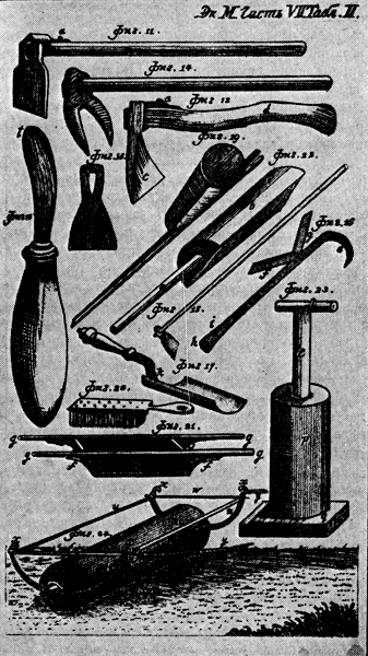 Садовые и огородные инструменты, применявшиеся Болотовым, а также инструменты его конструкции