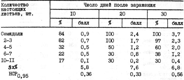 Таблица 16. Влияние возраста растений томата на поражаемость галловой нематодой, 1976 - 1978 гг.