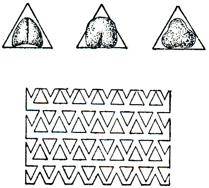 Рис. 3. Разделение зерна по форме на решётах с треугольными отверстиями