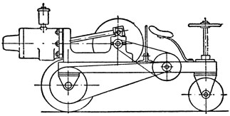 Рис. 2. Схема прообраза колёсного трактора с двигателем внутреннего сгорания, построенного Я. В. Маминым в 1893 - 1895